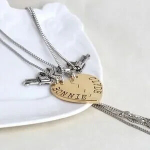 Gold & Silver Two-Tone Bonnie & Clyde Heart & Guns BFF Necklace Set
